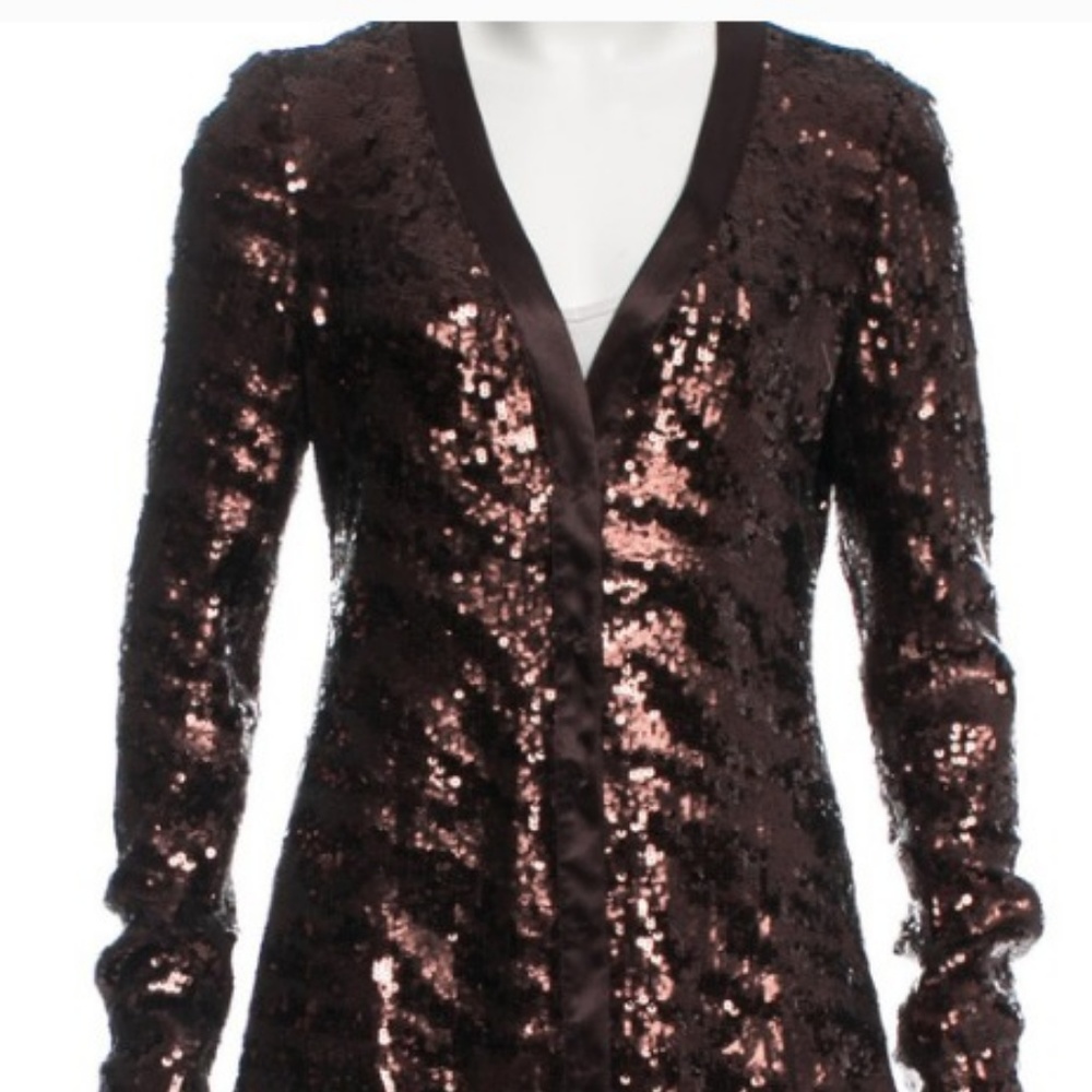 Rachel Zoe Brown Sequence Silk Cardigan , Size L